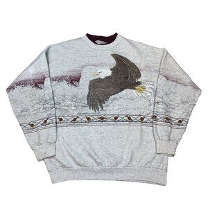 Vintage 90s Artisans Bald Eagle AOP All Over Print Sweatshirt Janelle-Thompson